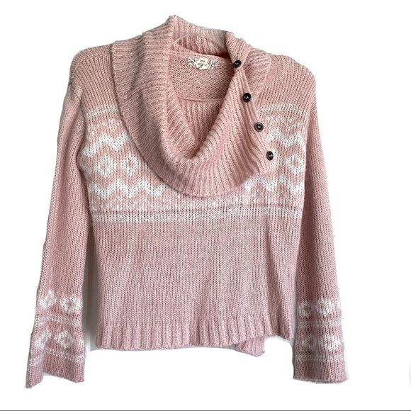 Pink Republic Light Pink & White Long Sleeve Knit Sweater Button Neckline Small - Picture 1 of 8